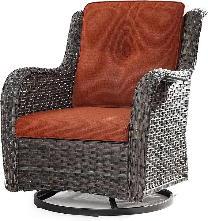 Outdoor Swivel Rocker Wicker Chair, High Back Patio Chairs Wicker Furniture, 1PC Rattan Swivel Rocking Chair with OIefin Cushions(Mixed Grey/Orange)