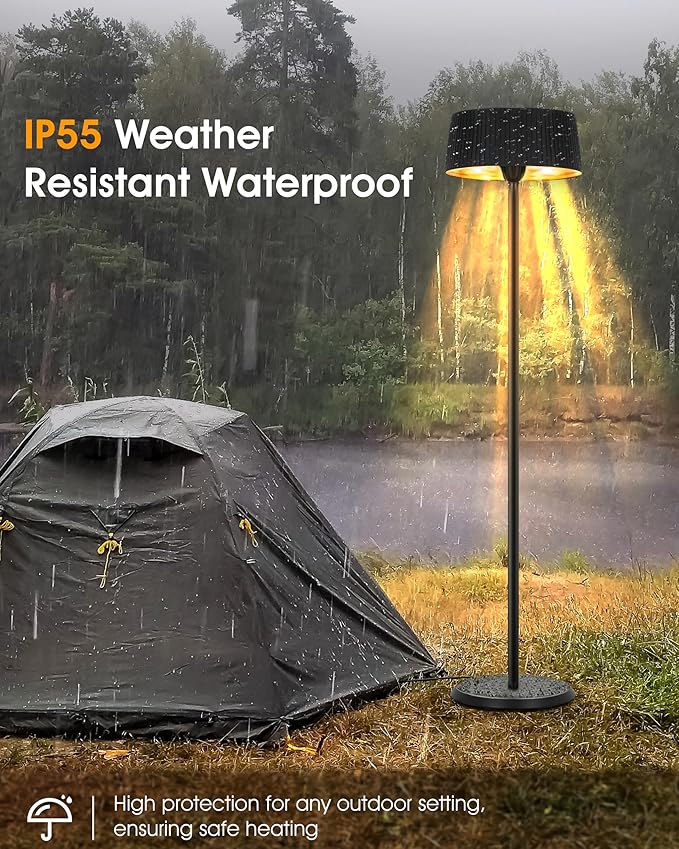 Electric Patio Heater, 1500W Freestanding Infrared Heater for Indoor & Outdoor with IP55 Waterproof, Tip-Over Protection, Quiet Operation, Perfect for Garden, Balcony, Garage, Backyard