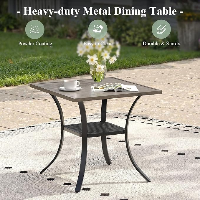 3 Pieces Outdoor Dining Set, Stackable Textilene Paito Chairs & 27.5" Square Dining Table with Shelf, Patio Dining Set for Backyard, Deck, Garden, Grey