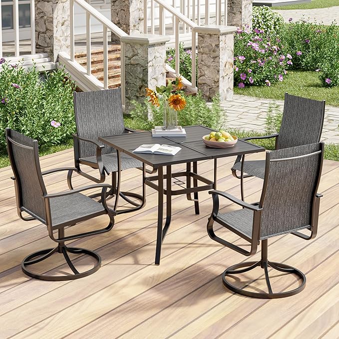 UDPATIO 5 Piece Outdoor Patio Table and Chairs Set with 37" Square Table & 4 Outdoor Swivel Rocker Chairs, Patio Table with Chairs, Patio Dining Set Outdoor Dining Sets for Lawn, Deck, Yard, Deck