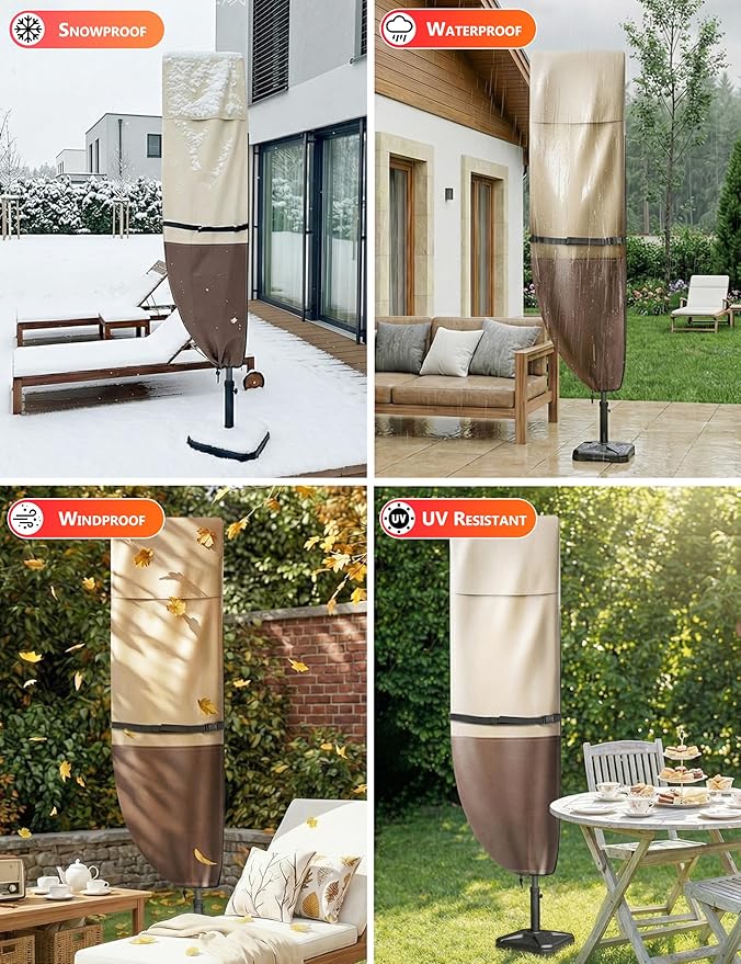 Vailge Patio Umbrella Cover for Cantilever Umbrella 9-13 Feet, 600D Oxford Outdoor Umbrella Cover Waterproof Windproof, Patio & Outdoor Umbrella Cover with Support Pole, Storage Bag