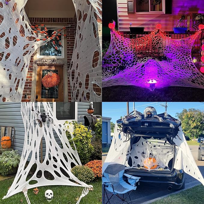 Halloween Spider Web Decorations Stretchy Web Netting for Haunted House | Halloween Beef Netting Spider Web for Outdoor Halloween Decorations, Giant Cobwebs for Haunted Houses, Parties Displays.