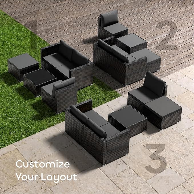 Skyfish Patio Furniture Set - Wide Armrests - All-Weather 5 Piece Outdoor Wicker Sectional Couch with Chaise Lounge,Couch Conversation Set, PE Rattan Sofa for Backyard Porch Poolside Brown/Medium Gray