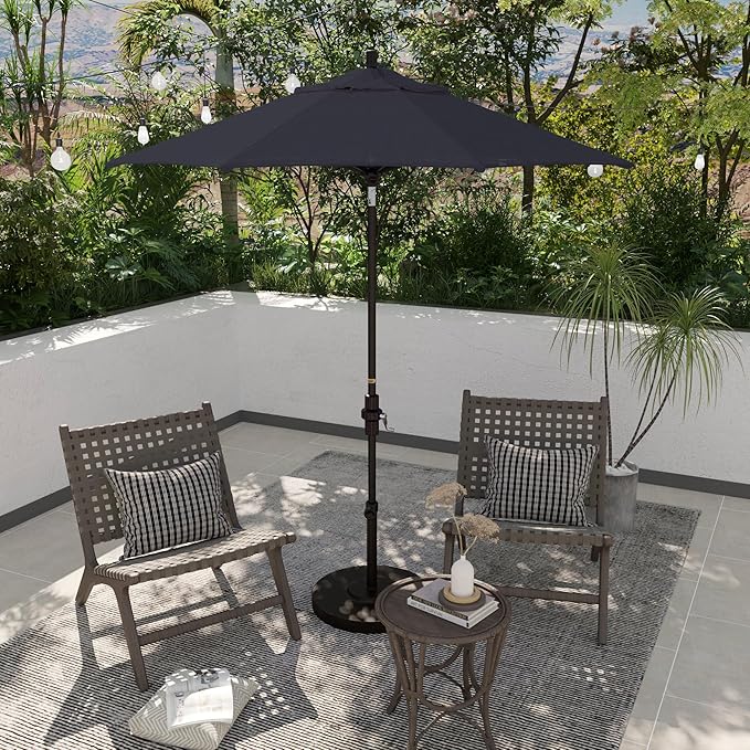 California Umbrella 7.5' Rd. Aluminum Patio Umbrella, Crank Lift, Collar Tilt, Bronze Pole