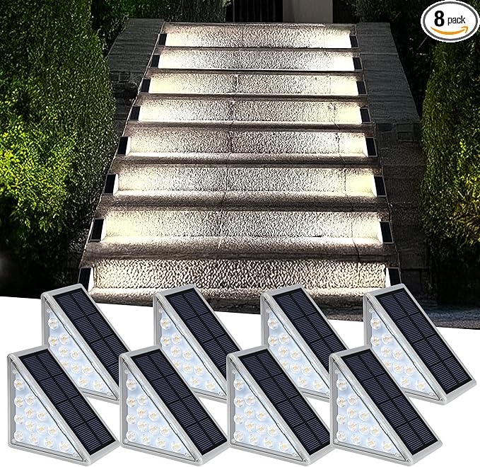 AUDLES LED Solar Step Lights Waterproof Outdoor Stair Lights, Solar Deck Light Outdoor Decor IP67 Solar Lights for Yard, Patio, Garden, Walkways, Front Door, Pathway, Driveway (8)