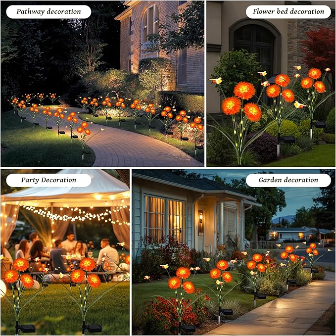 ZENFLORAL'S 2 Pack Solar Garden Lights with Flower and Swaying Bee Decor, Waterproof LED Solar Flowers Outdoor,2 Mode Light for Garden,Patio,Yard,Pathway,Decoration Gifts for Women Mother's Day