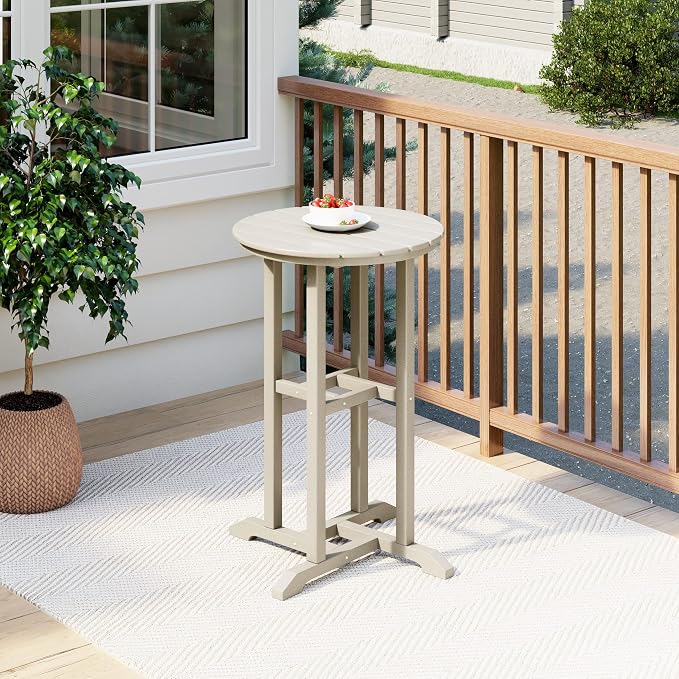 Costaelm Outdoor Bar Table, 37" Counter Height Round Patio Cocktail Bar Table, Patio Bar Table Bistro Dining Table Pub Table for Front Porch Deck, Backyard, Garden, Sand
