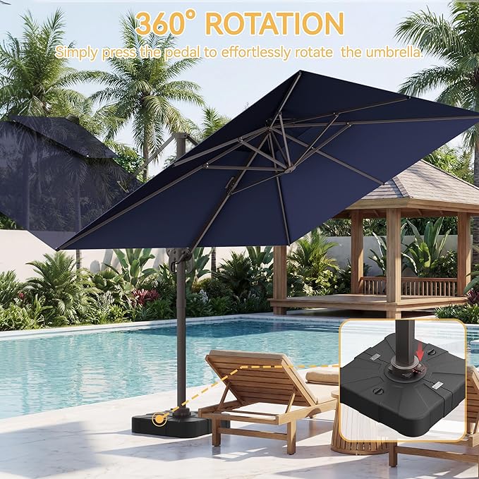 HASLE OUTFITTERS 10x13 FT Patio Cantilever Umbrella with Base, Outdoor Large Offset Rectangular Double Top Heavy Duty Umbrellas with 360° Rotation for Pool Garden Deck，Navy