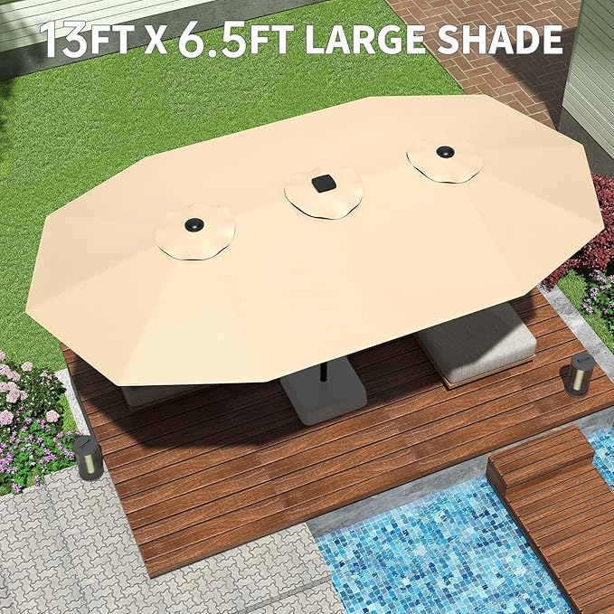 Garvee 13ft Patio Umbrella with Double Canopy, Premium Commercial Extra Large Market Umbrella for Outdoor Dining Sets, Resort Patios and Backyard Entertainment Areas, w/o Base