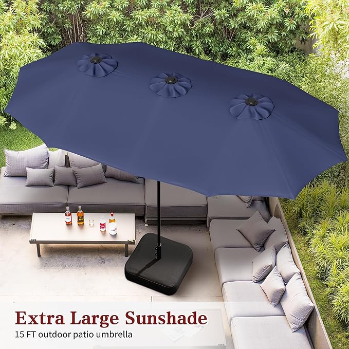 Vongrasig 15FT Large Patio Umbrella with Base Included, Outdoor Double sided Umbrellas with Crank Handle, Rectangle Table Umbrella for Pool Lawn Garden Market