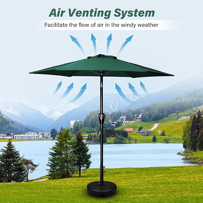 HealSmart 7.5ft Patio Umbrella with Push Button Tilt/Crank, Outdoor Table Market Yard Umbrella, 6 Sturdy Ribs for Garden, Deck, Backyard, Pool