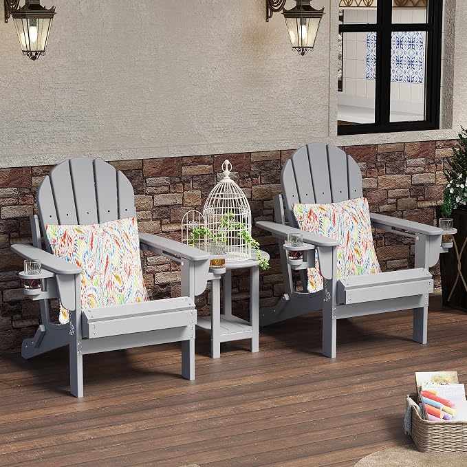 Sundale Outdoor 18" Round Side Table, Patio Adirondack Small End Table All Weather HDPE Water Resistant 2 Tier Round Outside Table for Pool, Garden, Beach, Grey