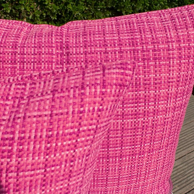 Kevin Textile Outdoor Waterproof 24x24 Inch Pillow Covers 2 Pack, Hot Pink | Water Resistant, Faux Linen Yarn-dyed, Woven Texture Euro Throw Pillow Covers for Tent Patio Garden Couch Sofa