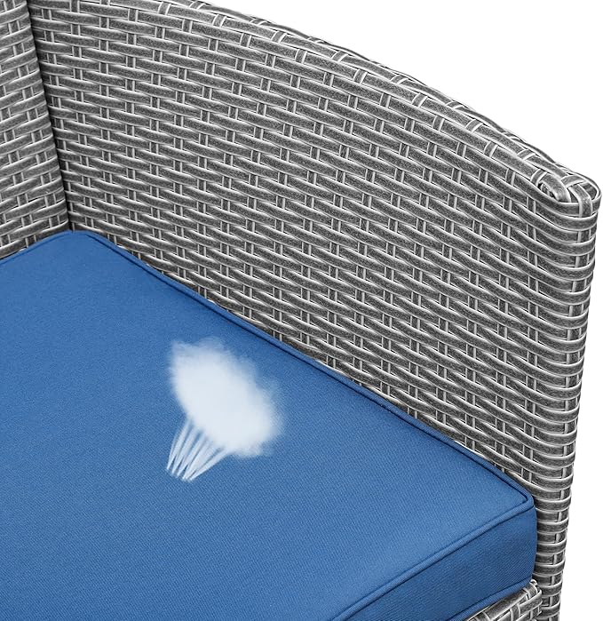 Yaheetech 3 Pieces Patio Porch Furniture Set, Outdoor PE Rattan Wicker Conversation Set with Soft Cushions, Glass Coffee Table & 2 Chairs for Garden/Deck/Courtyard/Poolside, Gray/Dark Blue