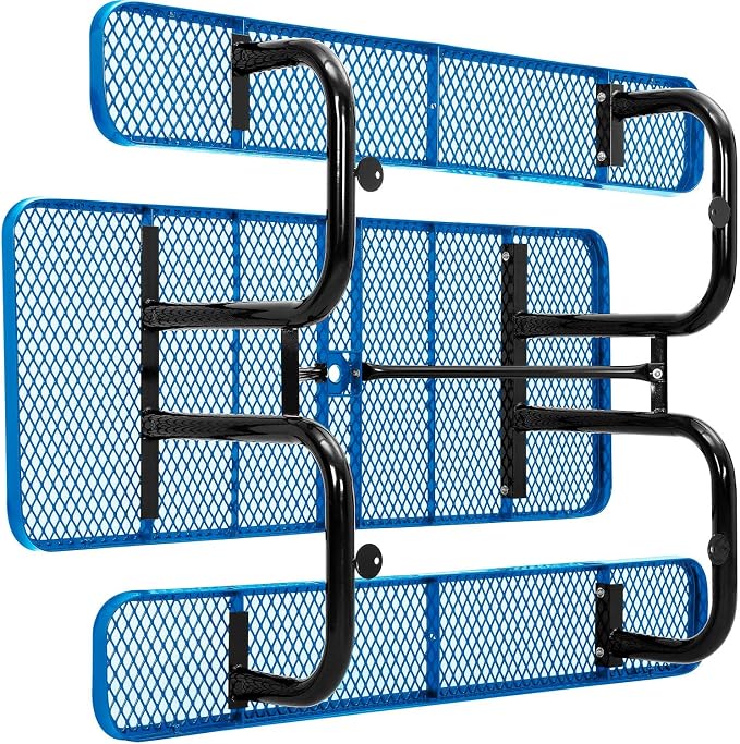 Global Industrial 6’L Rectangular Picnic Table, Expanded Metal, Blue Thermoplastic Coating, Attached Benches, 1-1/2” Umbrella Pole Hole, Outdoor-Rated, 1000 lb Capacity, 72” x 30” Tabletop