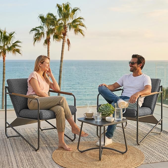 Premium 3-Piece Patio Furniture Set with Comfortable Cushions, Weather-Resistant Frame & Compact Design for Apartment Balcony Furniture,Grey