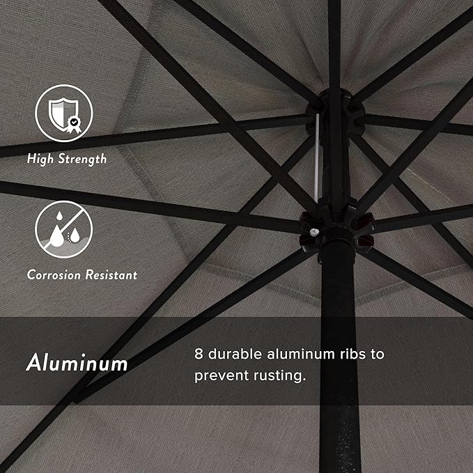 California Umbrella 7.5' Rd Aluminum Patio Umbrella, Crank Lift, Auto Tilt, Black Finish, Woven Granite