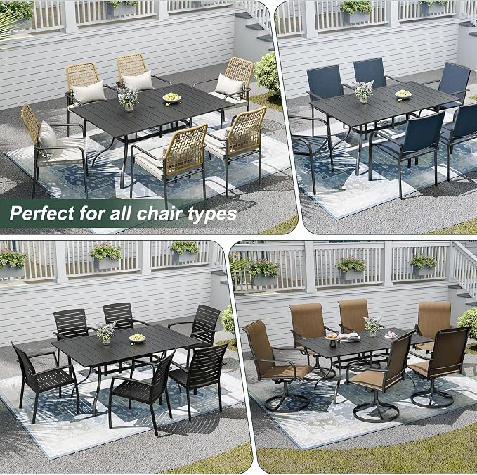 Patio Dining Table for 6,Large Rectangle Outdoor Table with Adjustable Umbrella Hole,63" x 38",Black