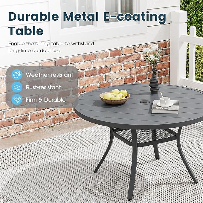 5 Pieces Patio Furniture Dining Set, 4 Textilene Swivel Dining Chairs, 41" Outdoor Round Metal Table with 1.57" Umbrella Hole, Outdoor Dining Set for Porch, Lawn, Dark Grey/Grey
