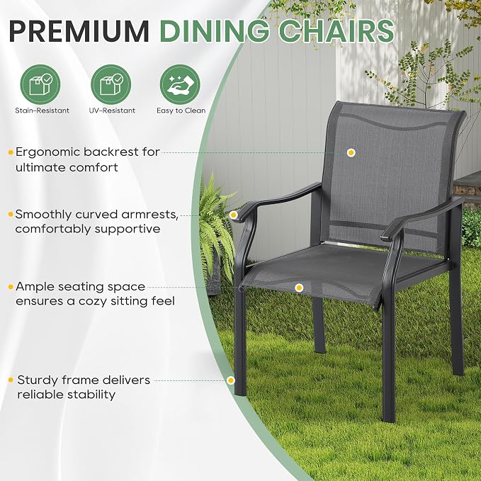 LVUYOYO 7-Piece Outdoor Patio Dining Set, Textilene Swivel Dining Chairs & Rectangular Table Set, All-Weather Table and Chairs Set with Umbrella Hole for Backyard, Garden,Balcony,Porch (Gray)