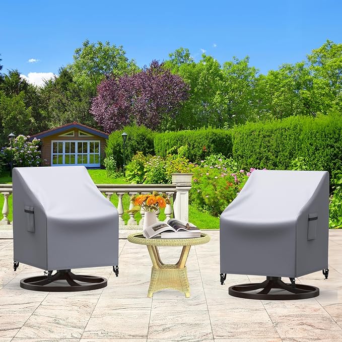 Mrrihand Outdoor Swivel Lounge Chair Cover Waterproof, 2 Pack Heavy Duty Patio Rocking Chair Covers for Outdoor Furniture, 33" W×37" D×38.5" H, Grey