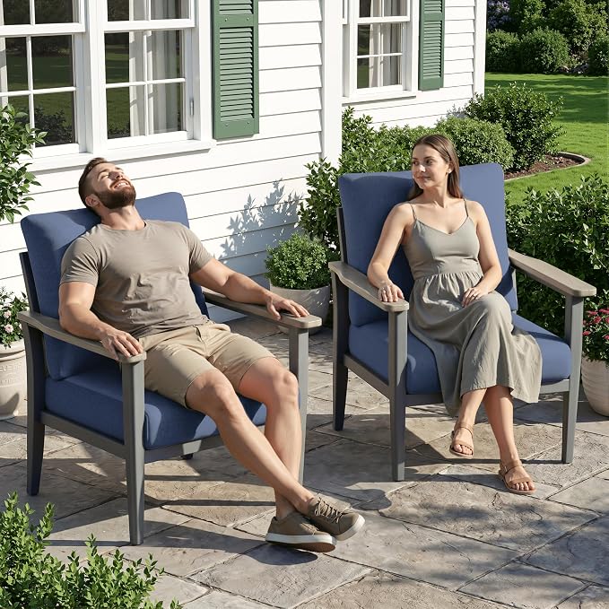 Aluminum Outdoor Patio Furniture Set 2-Piece, Patio Conversation Set Sectional Furniture Set with High Backrest & Thickened Cushions for Garden, Backyard, Poolside, Navy Blue