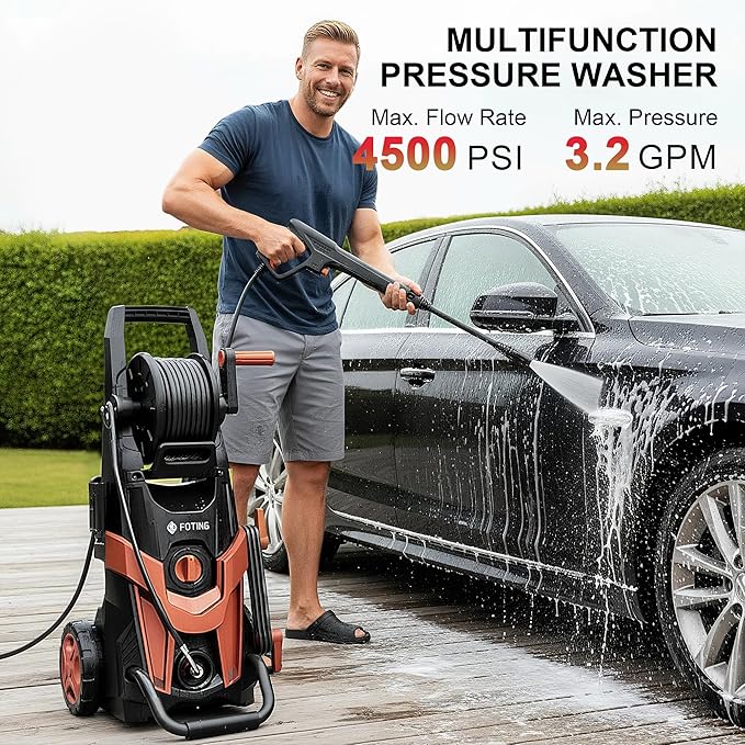 2026 Upgrade Pressure Power Washer 4700PSI with 4 Quick Connect Nozzles,Inlet Hose & Filter, Foam Cannon for Cars/Fences/Driveways/Patios/Home,Red