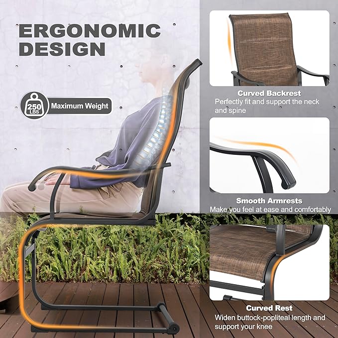 NUU GARDEN 7 Piece Patio Dining Set, 6 Padded Textilene Chairs and 61 Inch Rectangular Table with Umbrella Hole, Outdoor Dining Furniture for Garden and Patio, Brown and Black