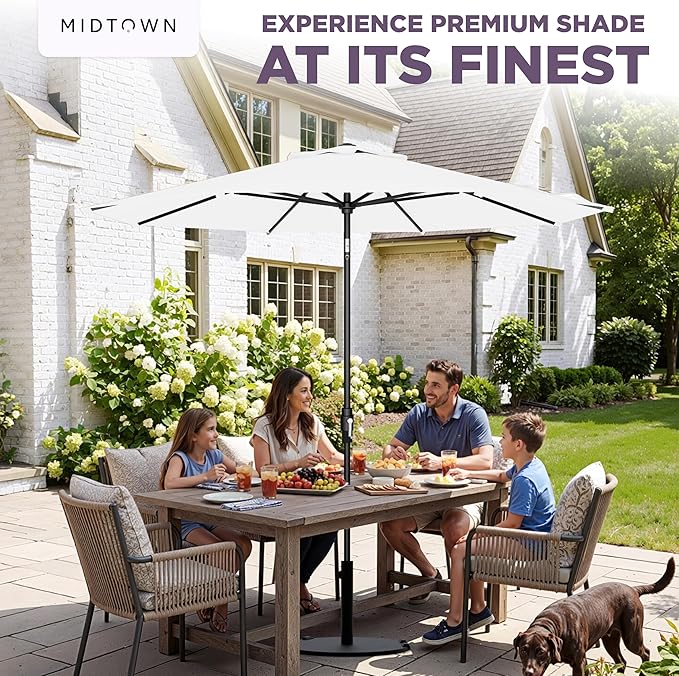 Midtown Umbrellas – The Swilt 10 Ft Patio Umbrellas with 360° Swivel & Tilt Mechanism, 8 Fiberglass Ribs & Terylast Polyester Fabric for Backyard, Deck, Pool & Cafes - Ivory Canopy, Black Pole