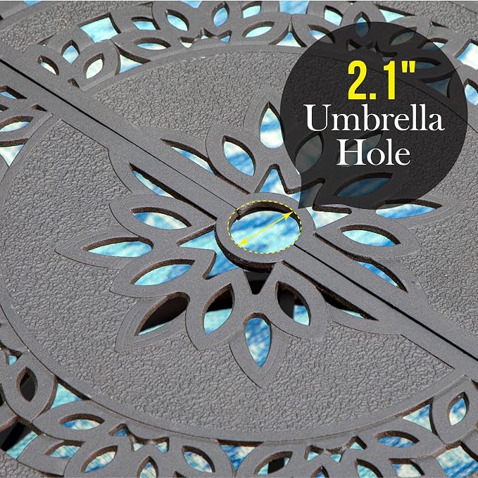 PHI VILLA Round Patio Dining Tables for 6 Person, Outdoor Aluminum Table 54" Dia with 2.1" Umbrella Hole, Lawn Garden Tables for All Weather