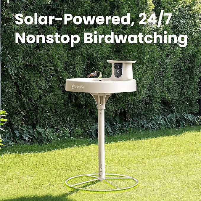 Birdfy Smart Bird Bath with Camera Solar Powered & Solar Fountain & Stand, Dual-Lens Camera for Bird Watching in Phone, Auto Capture Bird Videos, Ideal Present for Bird Lover (AI by Subscription)