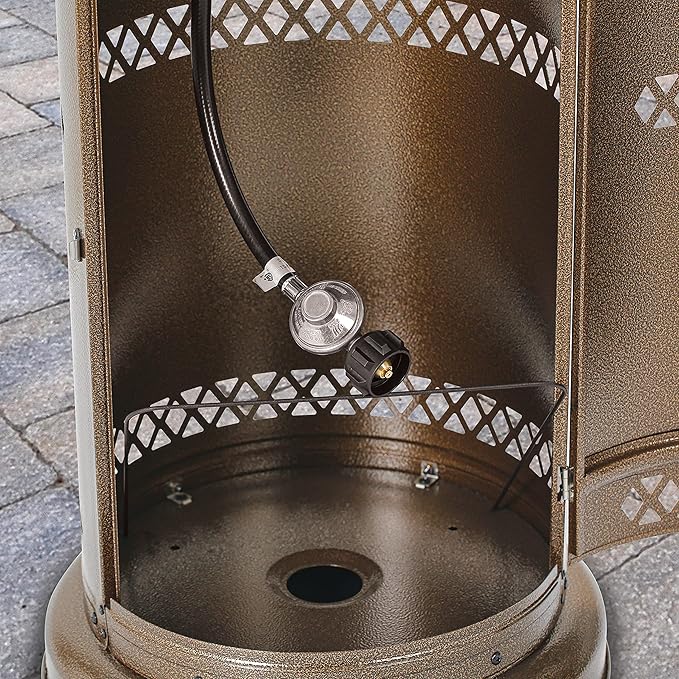 Sun Joe SJPPH48-BRZ 48000-BTU Max Propane Outdoor Patio Heater w/Wheels and Built in Bar Table, Bronze