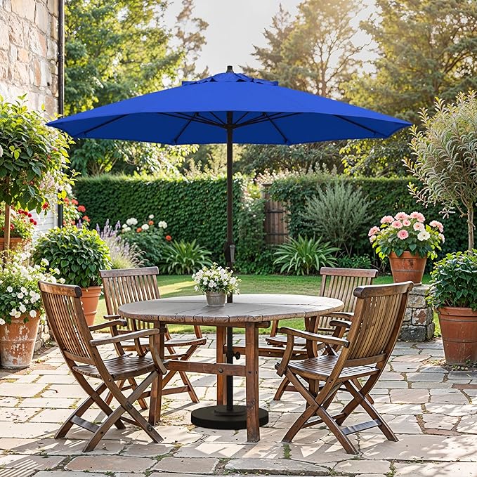 California Umbrella 12-Year Protection 7.5-Ft Outdoor Patio Umbrella, Sunbrella Fade-Resistant Fabric, Auto-Tilt, Heavy Duty Aluminum Frame, 8 Reinforced Ribs for Pool or Deck, Bronze Pole, Pacific Blue