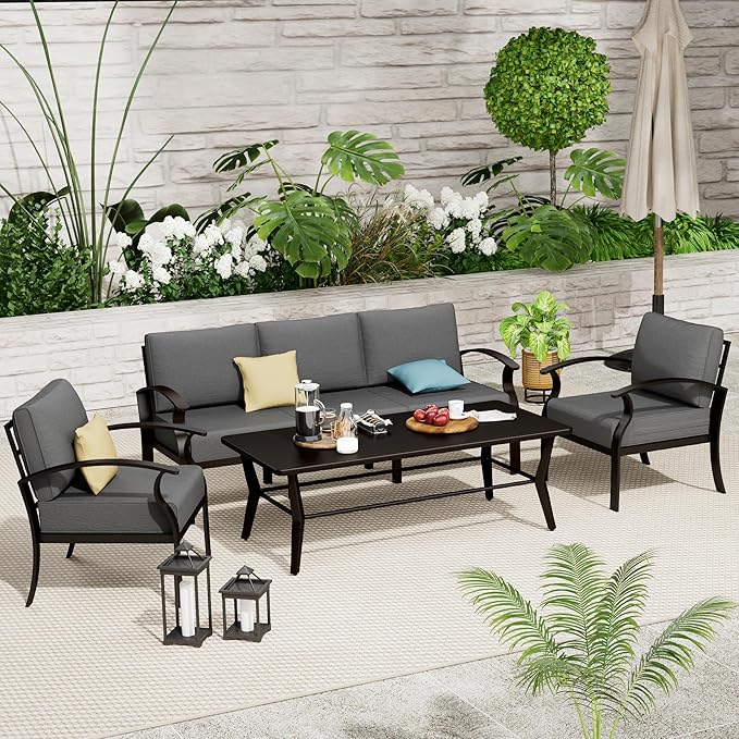 Aluminum Outdoor Patio Conversation Furniture Set,5 Seats Metal Modern Outdoor Furniture with Coffee Table & Washable 5.1" Thick Cushions,Patio Sectional for Backyard,Patio,Grey