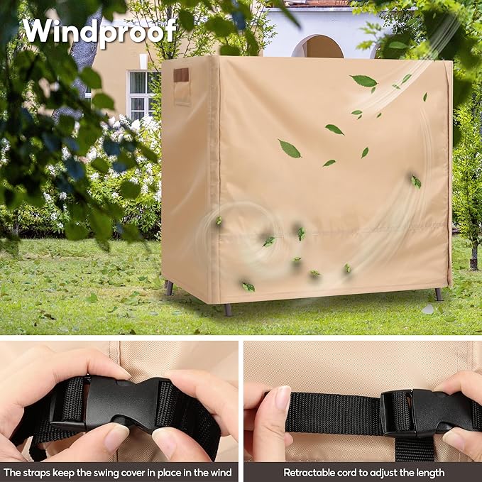 Outdoor Swing Covers for Patio Swing 3 Seater, 87" L x 49" D x 67" H, 3 Seat Cover Waterproof, Porch Patio Canopy Cover, Windproof UV Resistant All Weather Protector - Beige
