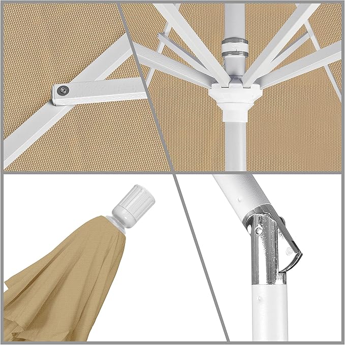 California Umbrella 11Ft Premium Patio Umbrella, Hand-Crank, Tilt-Collar, White Frame, Solution Dyed Beige Fabric