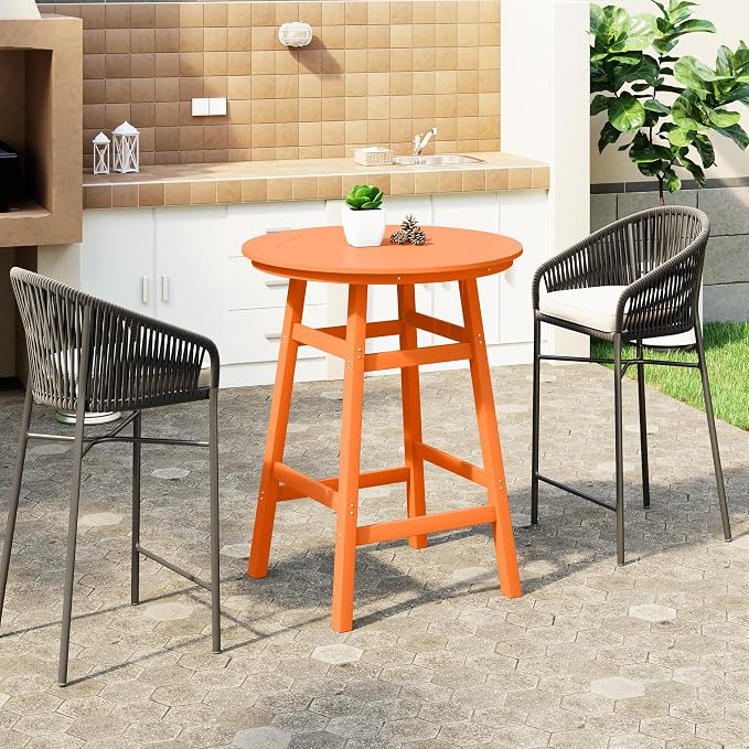 WestinTrends Malibu Outdoor 35" HDPE Round Patio Bar Height Table, Orange