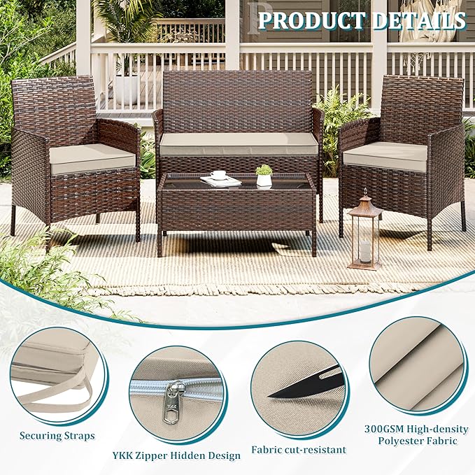 3 Pack of Outdoor Seat Cushion Replacement Set Suitable for 4 Pieces of Wicker Rattan Furniture Terrace Guest Set Sofa Chair (36x18x2, 18x18x2), Only Cover