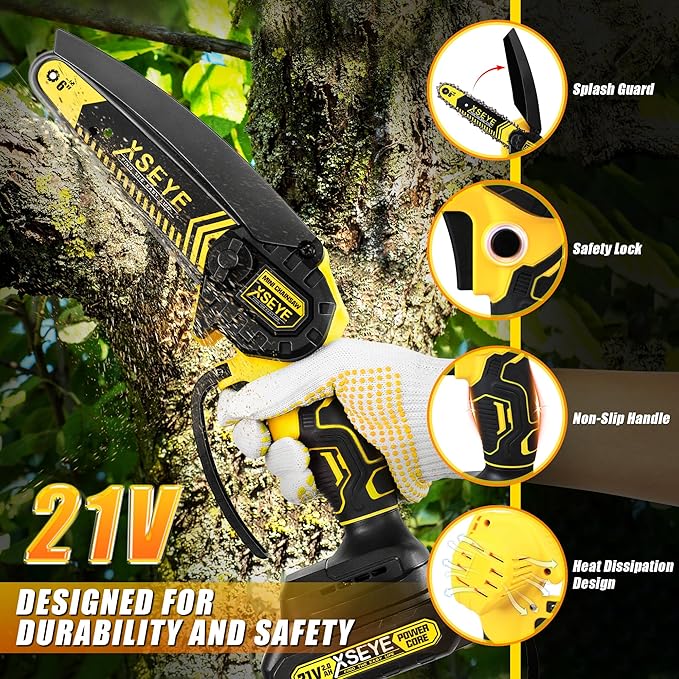 XSEYE Mini Chainsaw Cordless 6", Battery Powered Electric Handheld Chain Saw for Wood Cutter Branch Tree Trimming Garden Tool, Anniversary Birthday Idea for Husband Him, Mens Day Gifts for Father Dad