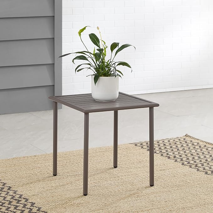 Crosley Furniture Cali Bay Weather Resistant Metal Outdoor Side Table for Patio, Deck, Porch, Light Brown