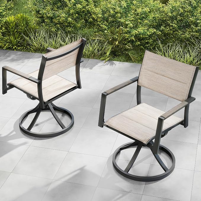 Patio Swivel Chairs Set of 2, Outdoor Swivel Rocker Dining Chair, Outdoor Dining Chair, All Weather Patio Chair with Textilene & Aluminium Frame for Outdoor Poolside Lawn Garden, Grey Armrest
