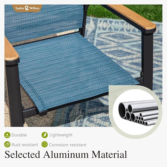 Sophia & William Outdoor Patio Dining Set 7 Pieces, 6 Aluminum Patio Dining Chairs and 54" Large Round Dining Table, Space-Saving and Lightweight for Patio Lawn Garden (Blue)