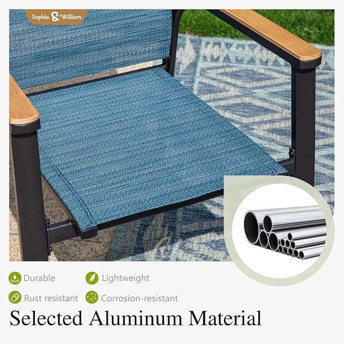 Sophia & William Patio Dining Set for 8, Metal Table & Aluminum Chairs | Rectangle table, Blue Stackable Chairs, Breathable & quick-drying, Light-weight & space-saving, Umbrella Hole, Outdoor