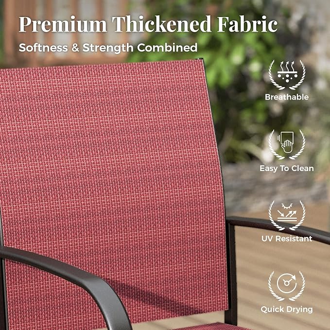 MIXPATIO 7-Piece Outdoor Dining Set 6 Red Textilene Chairs and Steel Rectangle Table with 1.97” Umbrella Hole for Deck Garden Backyard Lawn Poolside