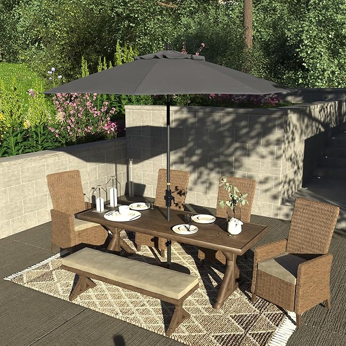California Umbrella 9' Rd. Crank Lift, Collar Tilt, Aluminum Pole, Fiberglass Rib Patio Umbrella, Hammertone Grey Finish, Sunbrella Charcoal
