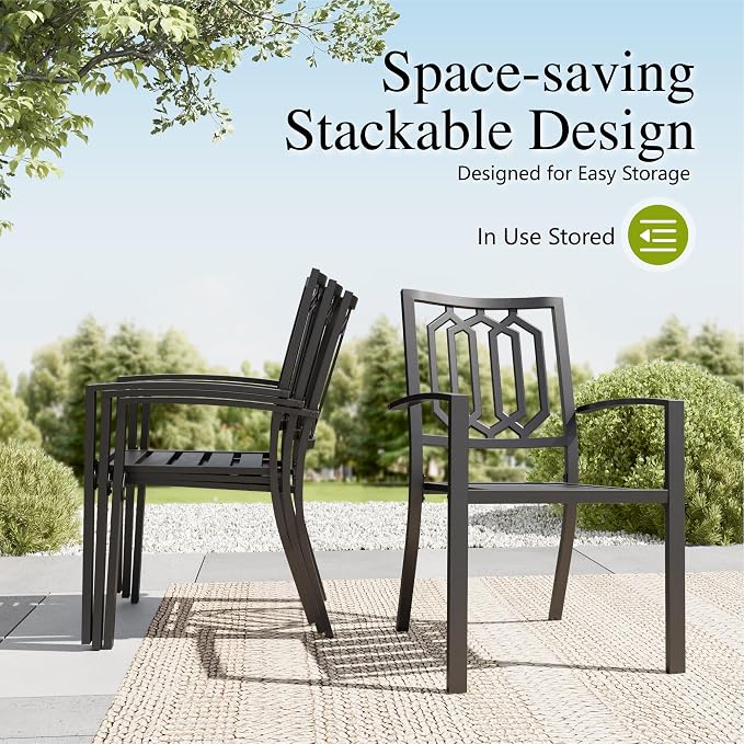 Sophia & William Patio Table and Chairs Set, Outdoor Dining Set for 8, 9 Piece Metal Patio Furniture, 60" Black Square Table(Geometry)