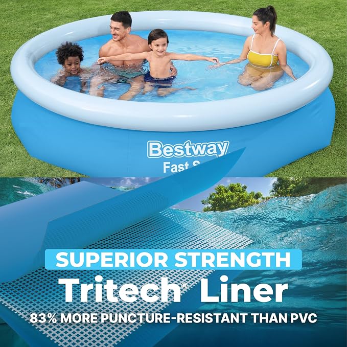 Bestway Fast Set 10' x 26" Above Ground Pool, Round Inflatable Ring Top Outdoor Swimming Pool