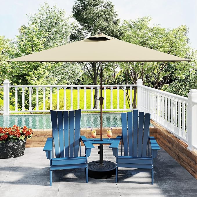 GREENVINES 6.5X10 FT Rectangular-Patio-Umbrella | Outdoor-Table-Umbrellas | 6 Sturdy Steel Ribs | Push Button Tilt & Crank | Waterproof | Market Umbrella | for Pool Backyard Garden Deck | Tan