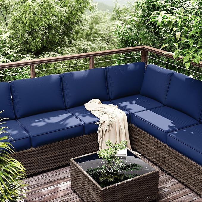 Outdoor Furniture Replacement Cushions, 5" Foam Foam High-Density, Fits 6-seat Sectional Rattan Conversation Set, 14 Piece Patio Water-Resistant Replacement Sofa Cushions, Liner&Cover