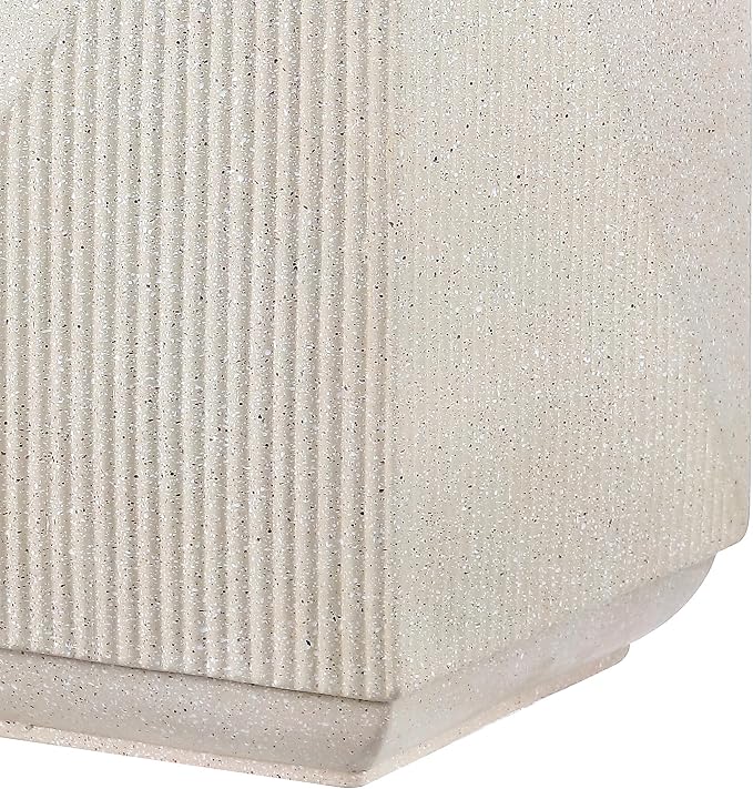 JONATHAN Y Adrian Polyresin Outdoor Side Table and Garden Stool, 21" Weather Resistant Geometric Fluted Accent Table for Patio, Porch, Deck, Cream Terrazzo TBL1104A